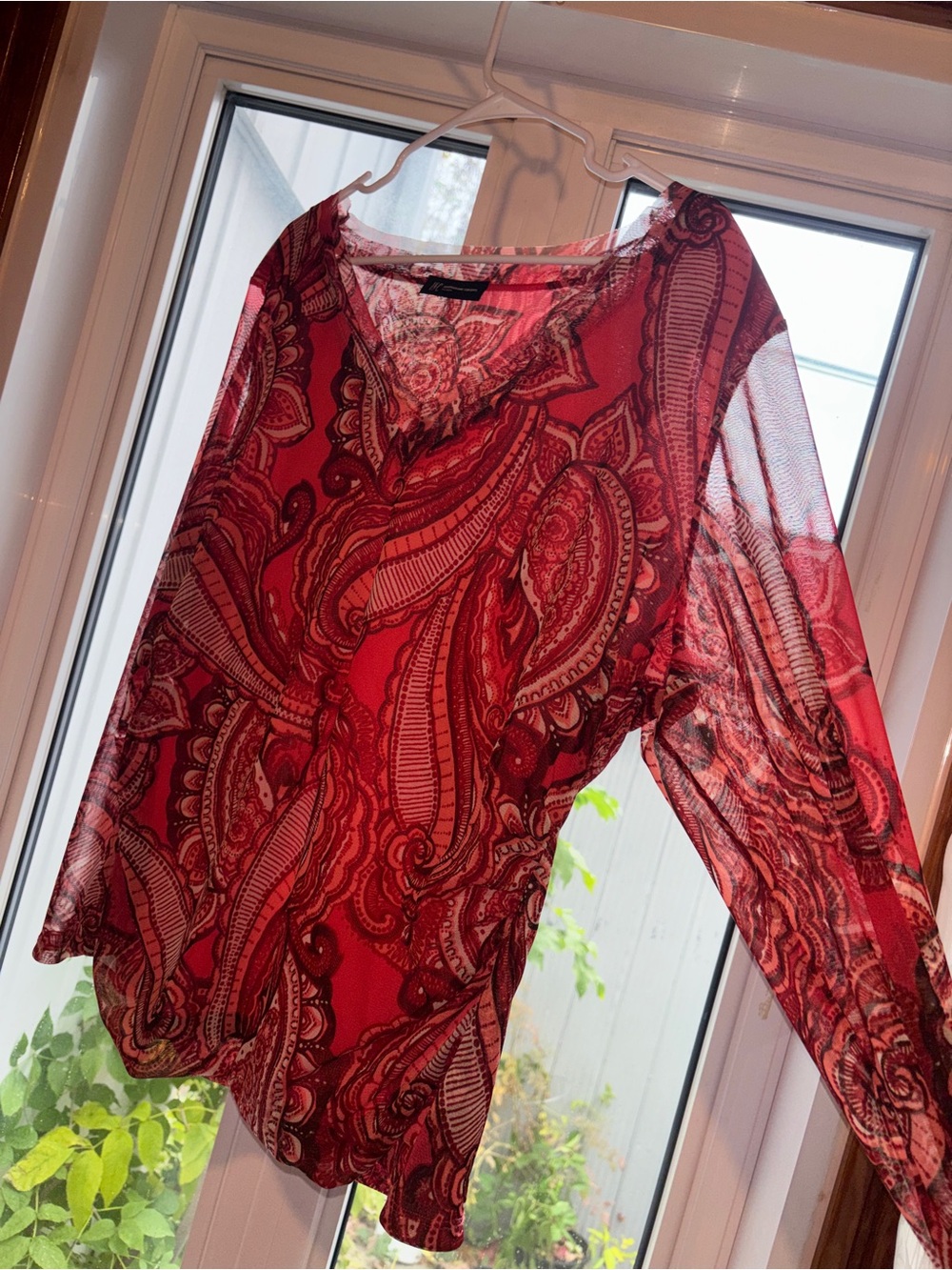 Vintage INC International Concepts Red Paisley Long Sleeve Top | Y2K Boho